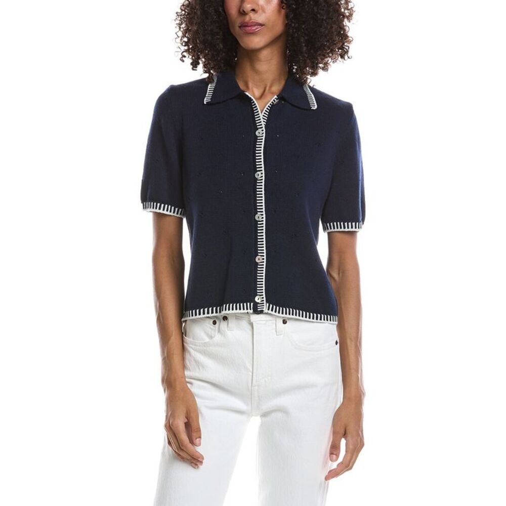 Cece Womens  Pointelle Collar Knit Shirt